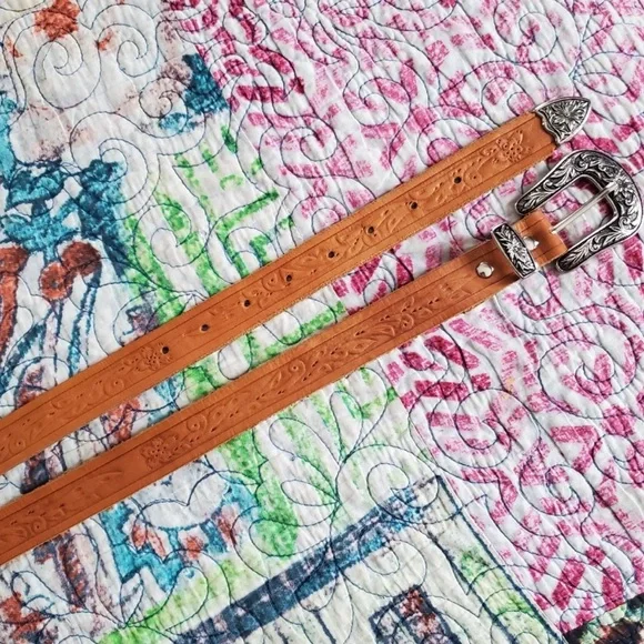 Spell Cactus Rose Tooled Leather Belt VERY RARE! - Picture 5 of 7